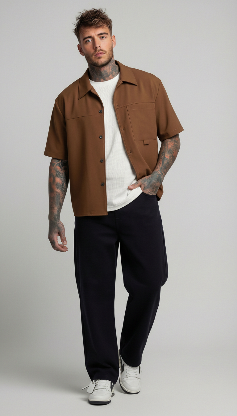 CAMICIA MANICA CORTA CON TASCHINO FRONTALE - IMPERIAL - ART. C1PLCY - COL. NUTELLA