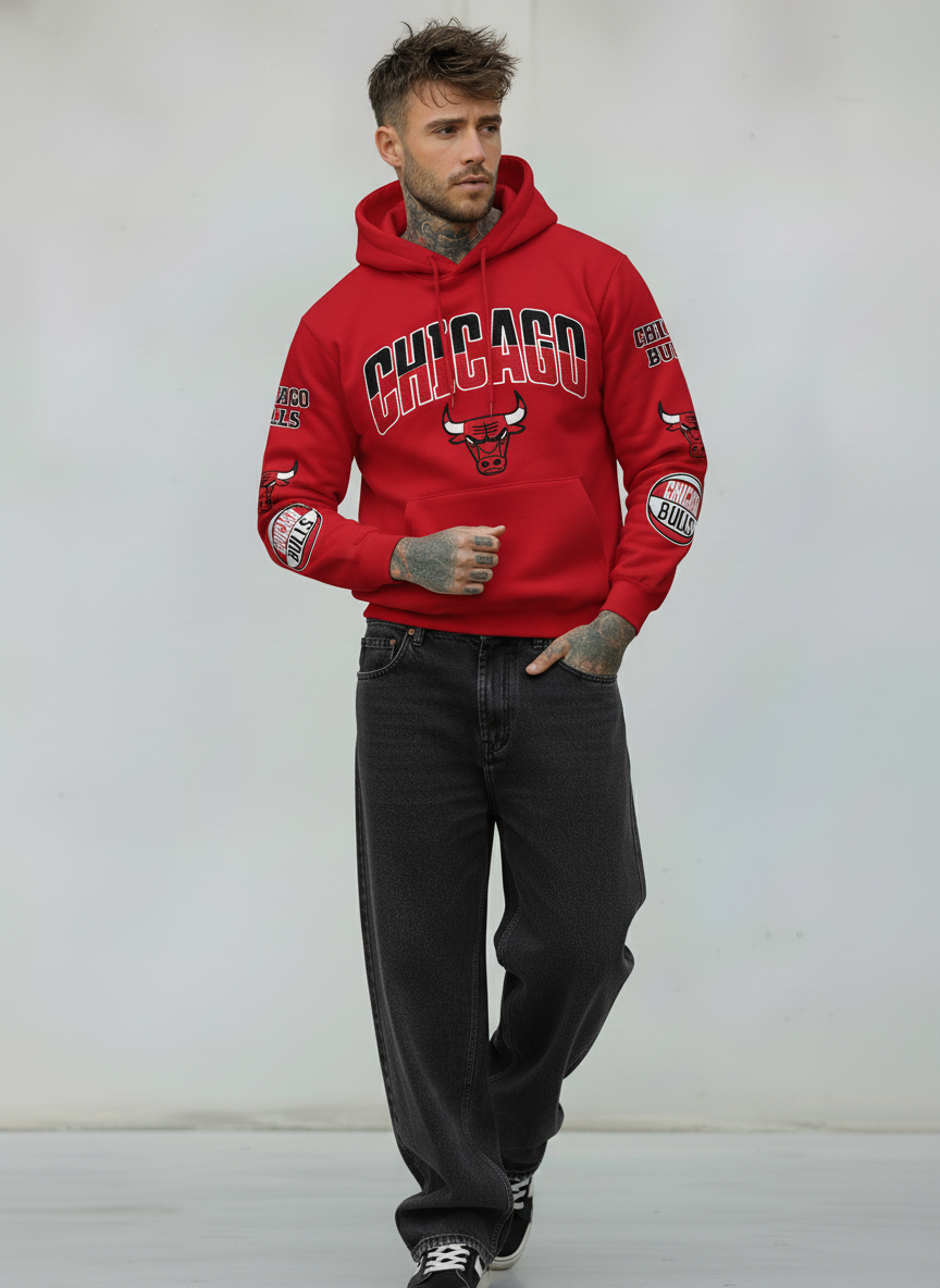 FELPA CON CAPPUCCIO CHICAGO HOODIE  - B.U. - ART. W25 / H - 24 COL. ROSSO
