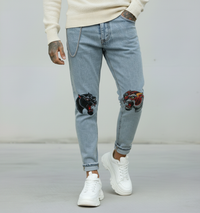 JEANS - HAMEN - DIPINTO A MANO -  ART. PANTERA