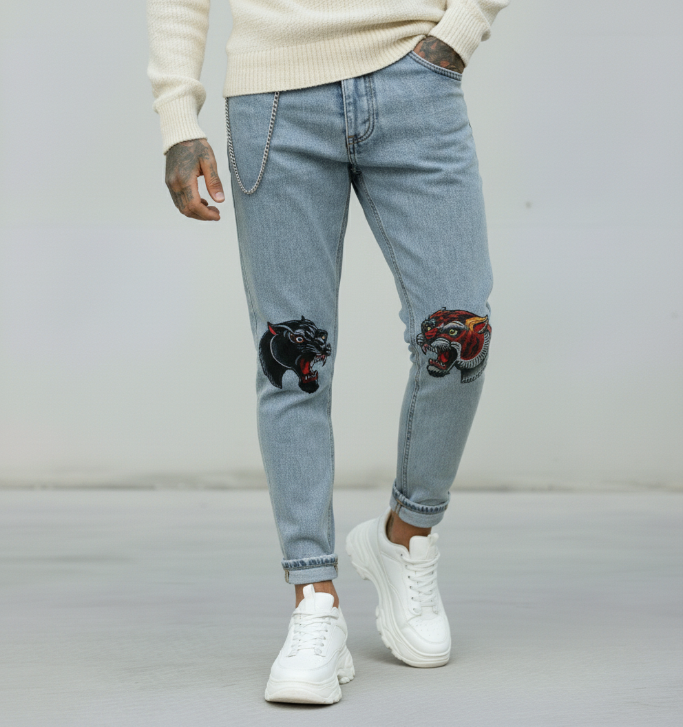 JEANS - HAMEN - DIPINTO A MANO -  ART. PANTERA