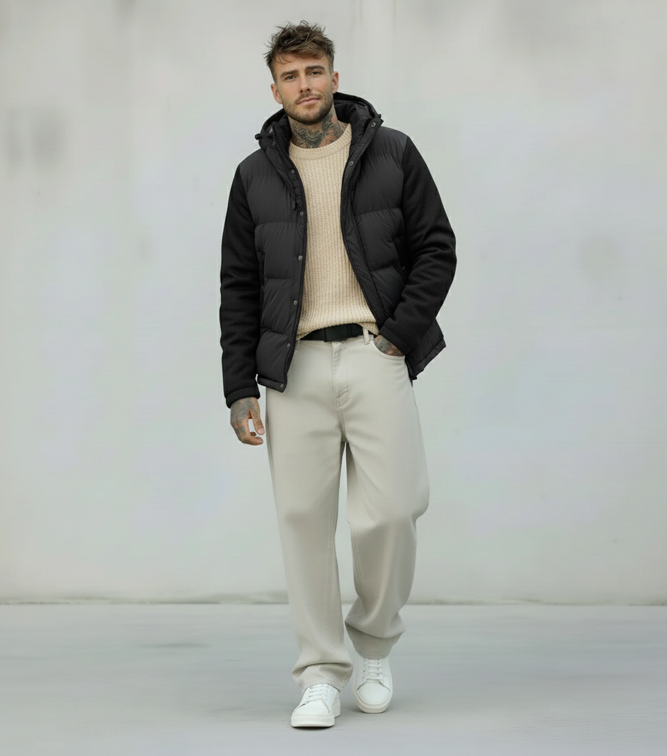 GIUBBOTTO CON CAPPUCCIO MANICHE TESSUTO - BERNA - ART. 2463791 - COL. NERO