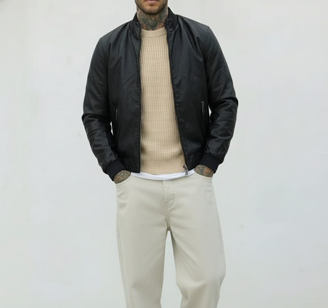 GIUBBINO EFFETTO PELLE  - HAMEN - ART. XF3042 - COL. NERO