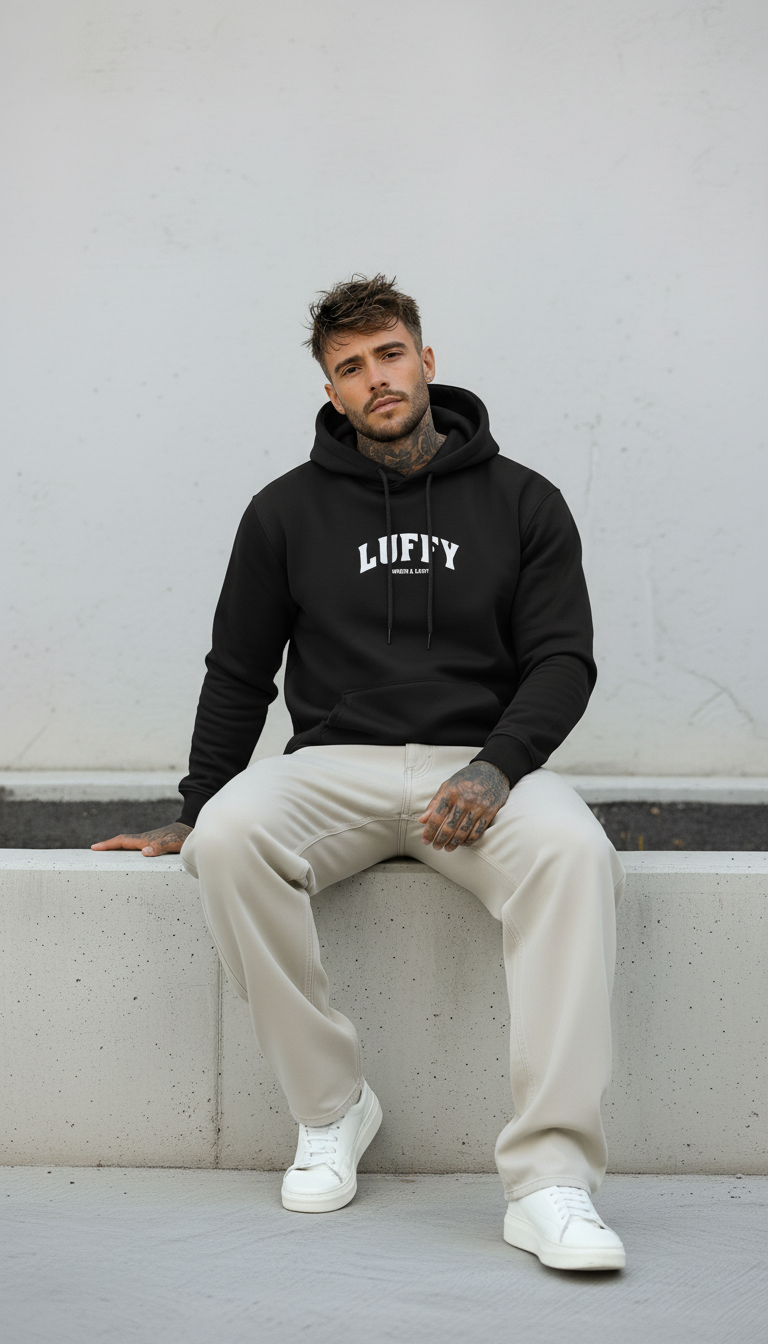 FELPA CON CAPPUCCIO ONE PIECE - E. - ART. LUFFY WANTED - COL. NERO