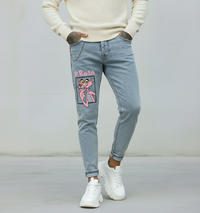 JEANS - HAMEN - DIPINTO A MANO -  ART. PANTERA ROSA