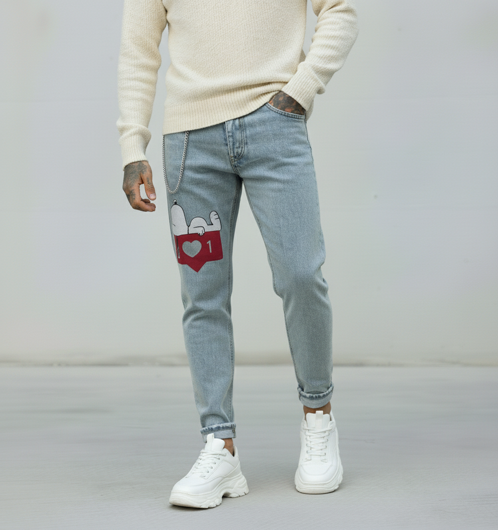 JEANS - HAMEN - DIPINTO A MANO -  ART. SNOOPY