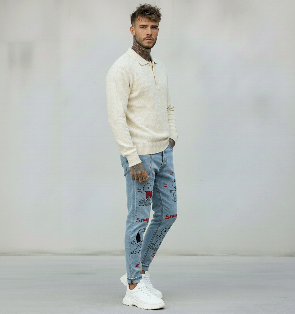 JEANS - HAMEN - DIPINTO A MANO -  ART. SNOOPY LOVE