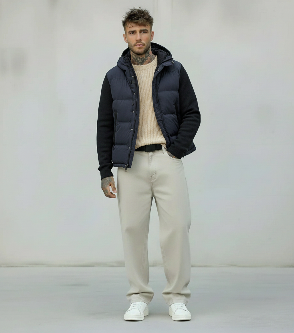 GIUBBOTTO CON CAPPUCCIO MANICHE TESSUTO - BERNA - ART. 2463793 - COL. BLU