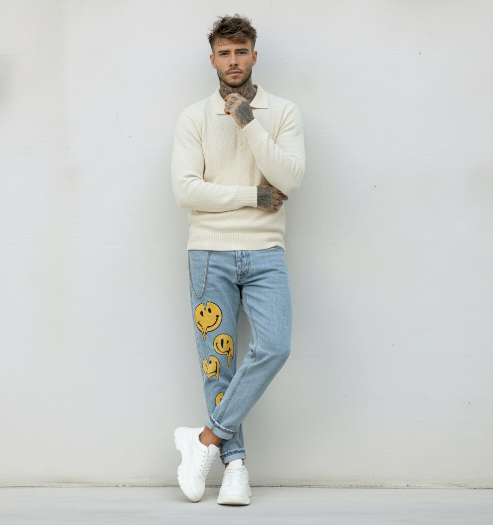 JEANS - HAMEN - DIPINTO A MANO -  ART. SMILE 10