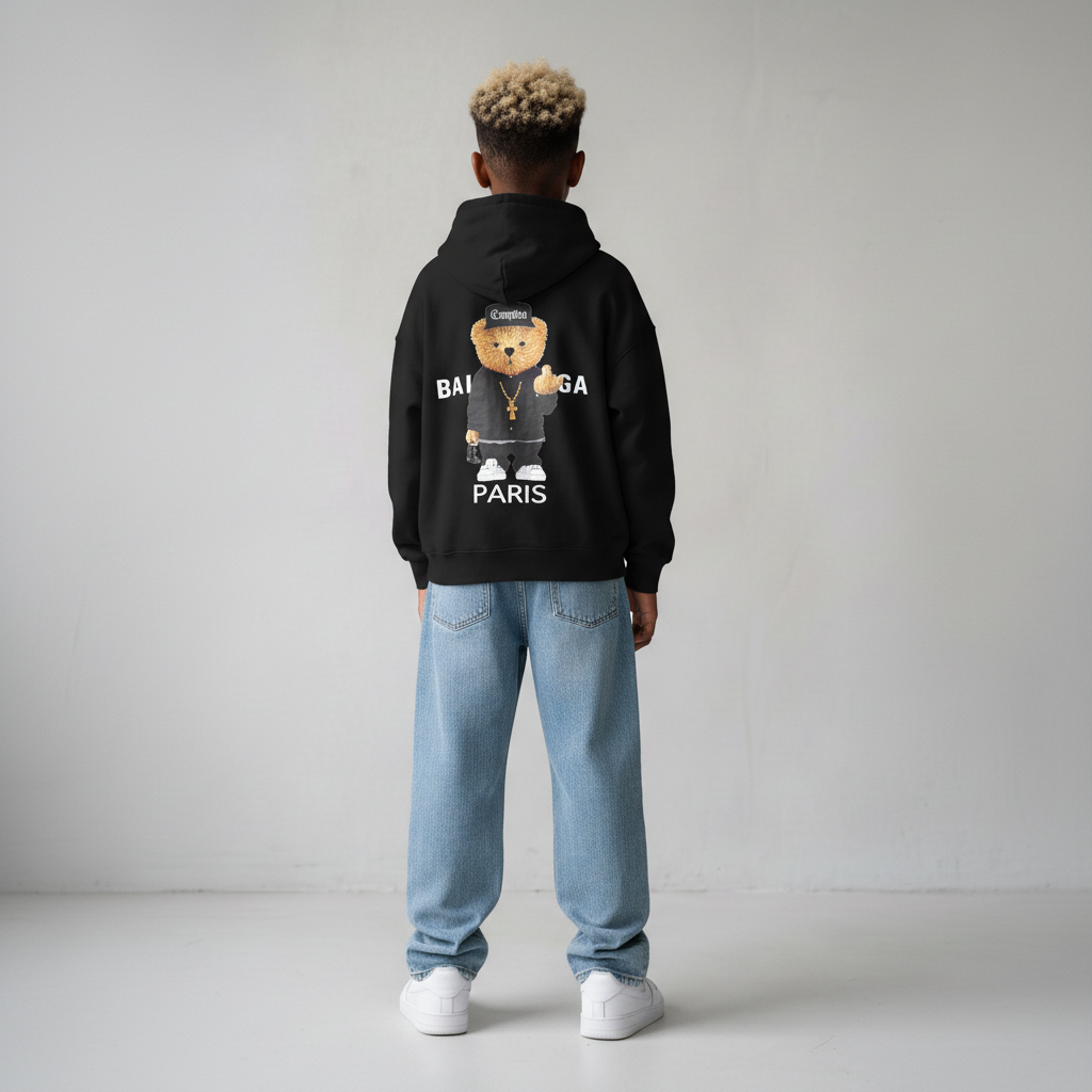 FELPA BAMBINO CON CAPPUCCIO BOXY FIT OVER -  ORSO  PIU' COLORI - HAMEN