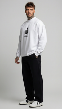 FELPA GIROCOLLO UOMO BIANCO  CON RICAMO MA ANCORA?  - BERNA - ART. 261080 -2