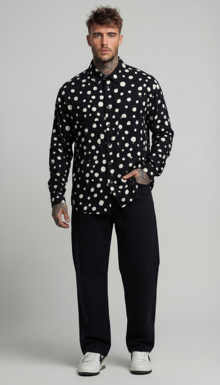 CAMICIA STAMOPA POIS CON STAMPA TASCHE FRONTALI  NERO LATTE   - IMPERIAL - ART. C1Q2LCK