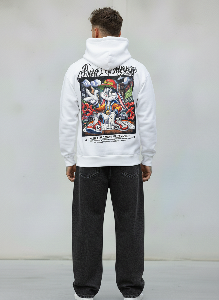 FELPA CON CAPPUCCIO BUGS BUNNY - B.U. - ART. W25 / H - 41 COL BIANCO