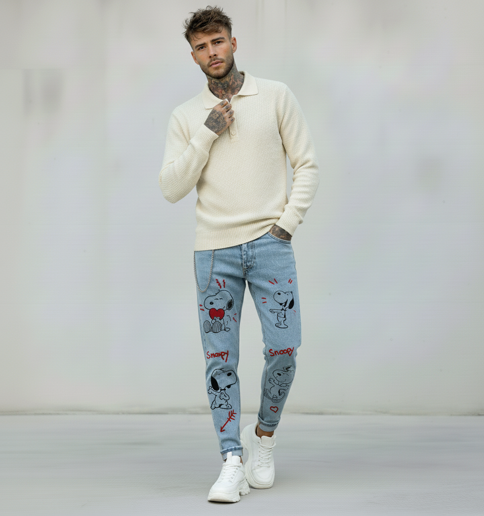 JEANS - HAMEN - DIPINTO A MANO -  ART. SNOOPY LOVE