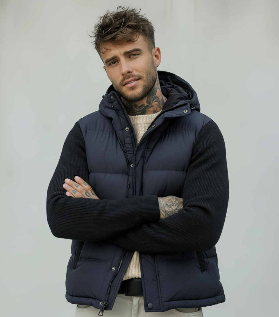 GIUBBOTTO CON CAPPUCCIO MANICHE TESSUTO - BERNA - ART. 2463793 - COL. BLU