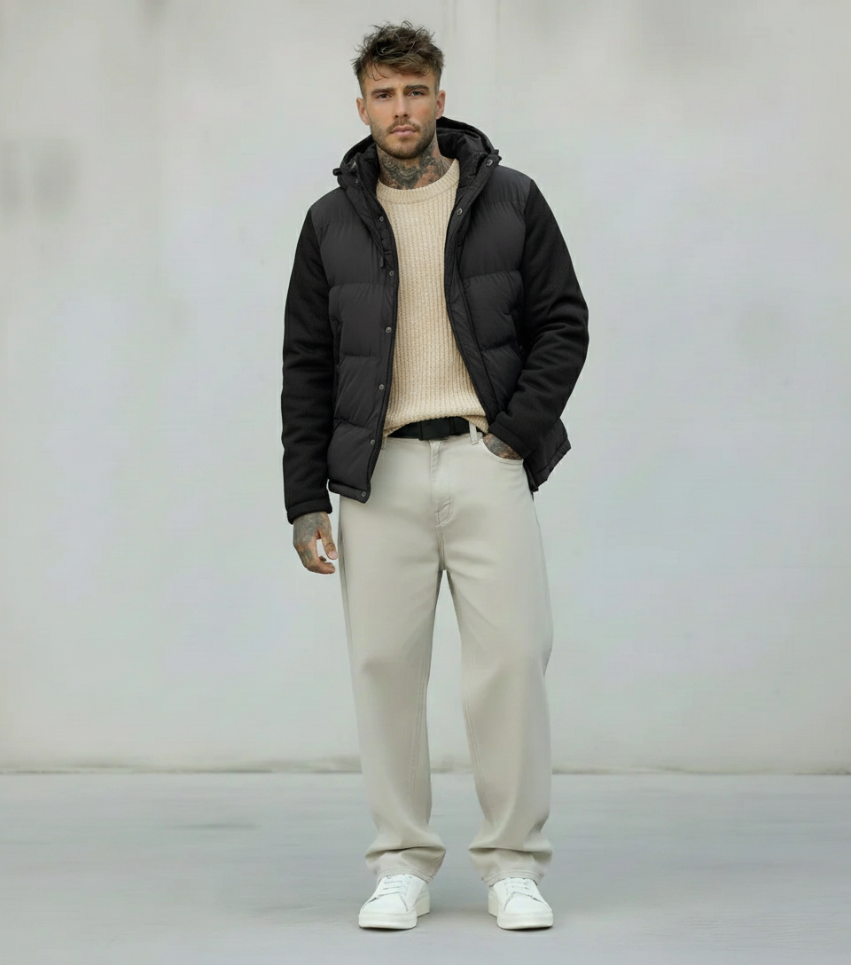 GIUBBOTTO CON CAPPUCCIO MANICHE TESSUTO - BERNA - ART. 2463791 - COL. NERO