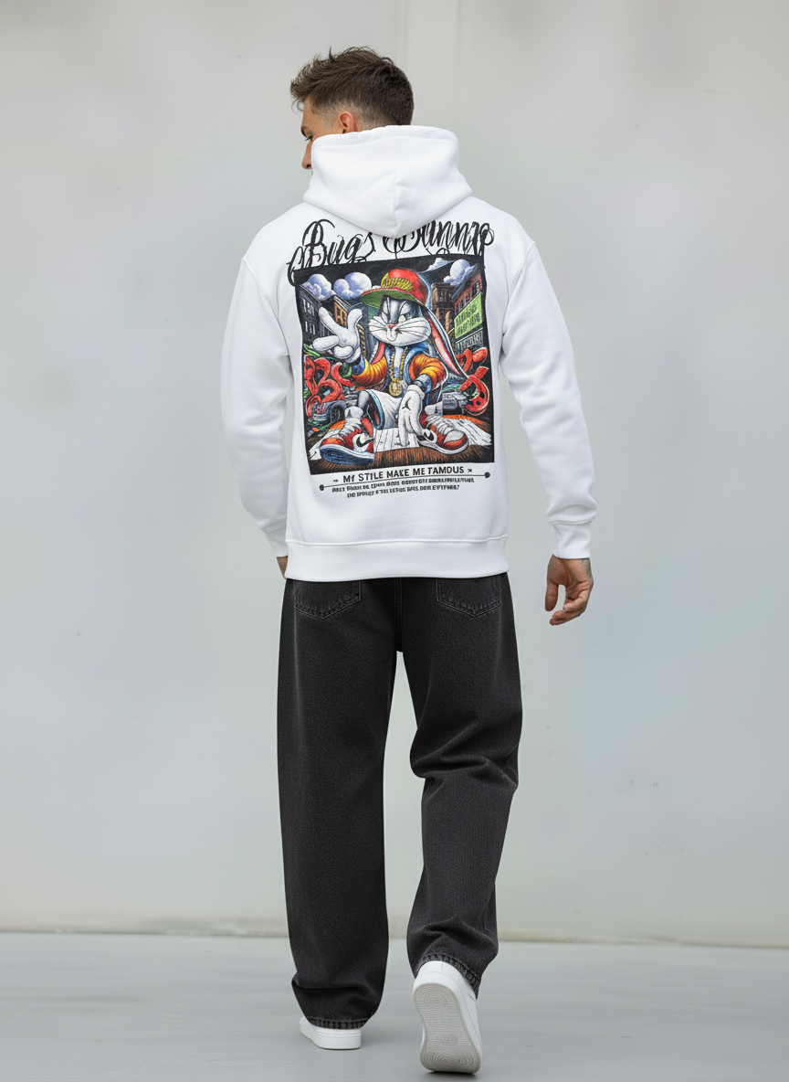 FELPA CON CAPPUCCIO BUGS BUNNY - B.U. - ART. W25 / H - 41 COL BIANCO