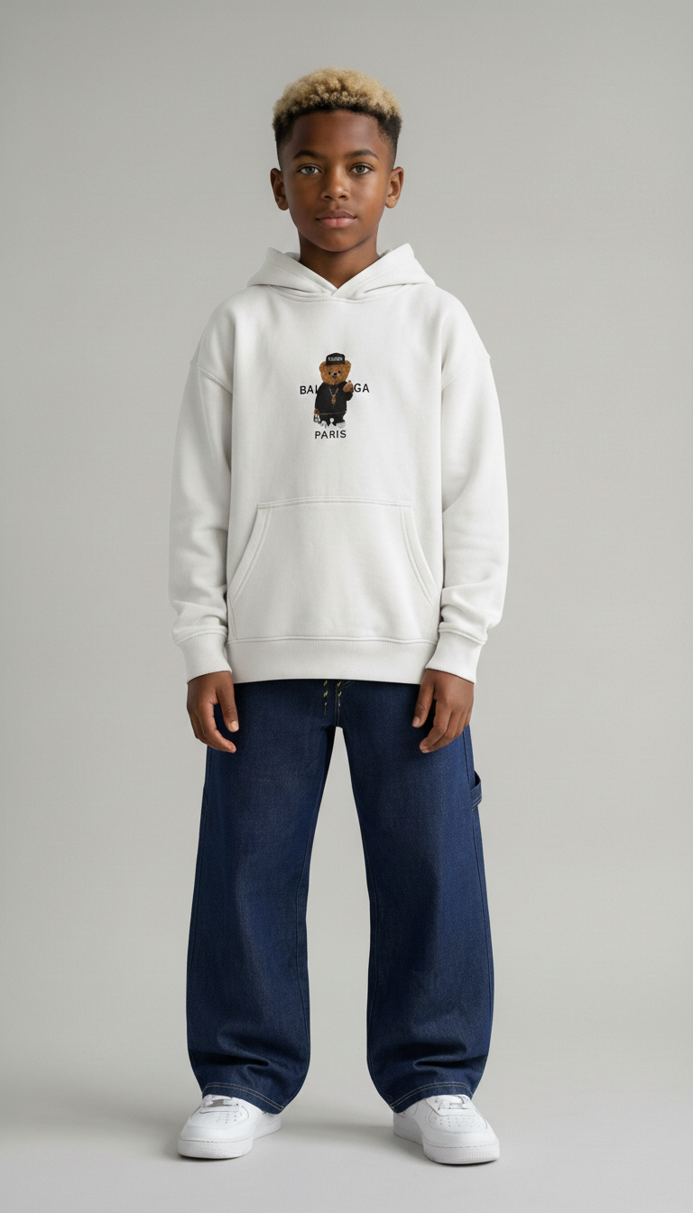 FELPA OVER BAMBINO CON CAPPUCCIO BOXY FIT OVER -  ORSO  PIU' COLORI - HAMEN