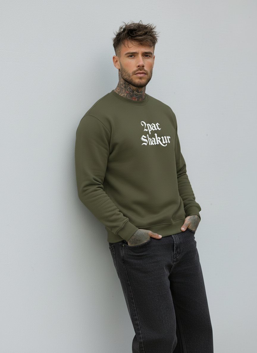 FELPA  GIROCOLLO TUPAC - E. - ART. 2PAC SHAKUR  COL. VERDE