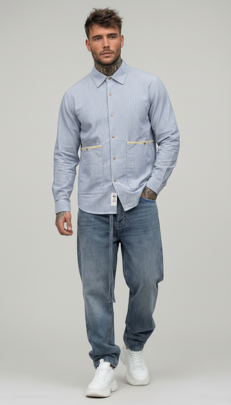 CAMICIA UOMO OVERSHIRT UOMO A RIGHE BICOLOR - BERNA - ART. 261252-30