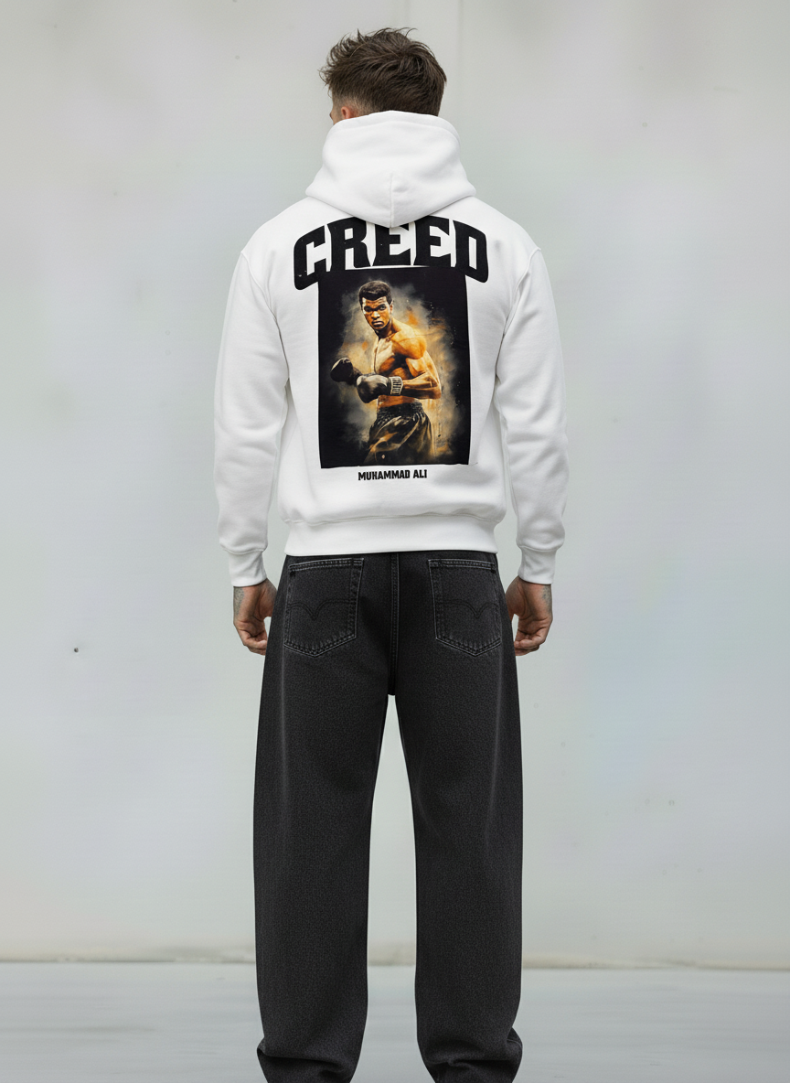 FELPA CON CAPPUCCIO MUHAMMAD ALI - E. - ART. CREED - COL. BIANCO