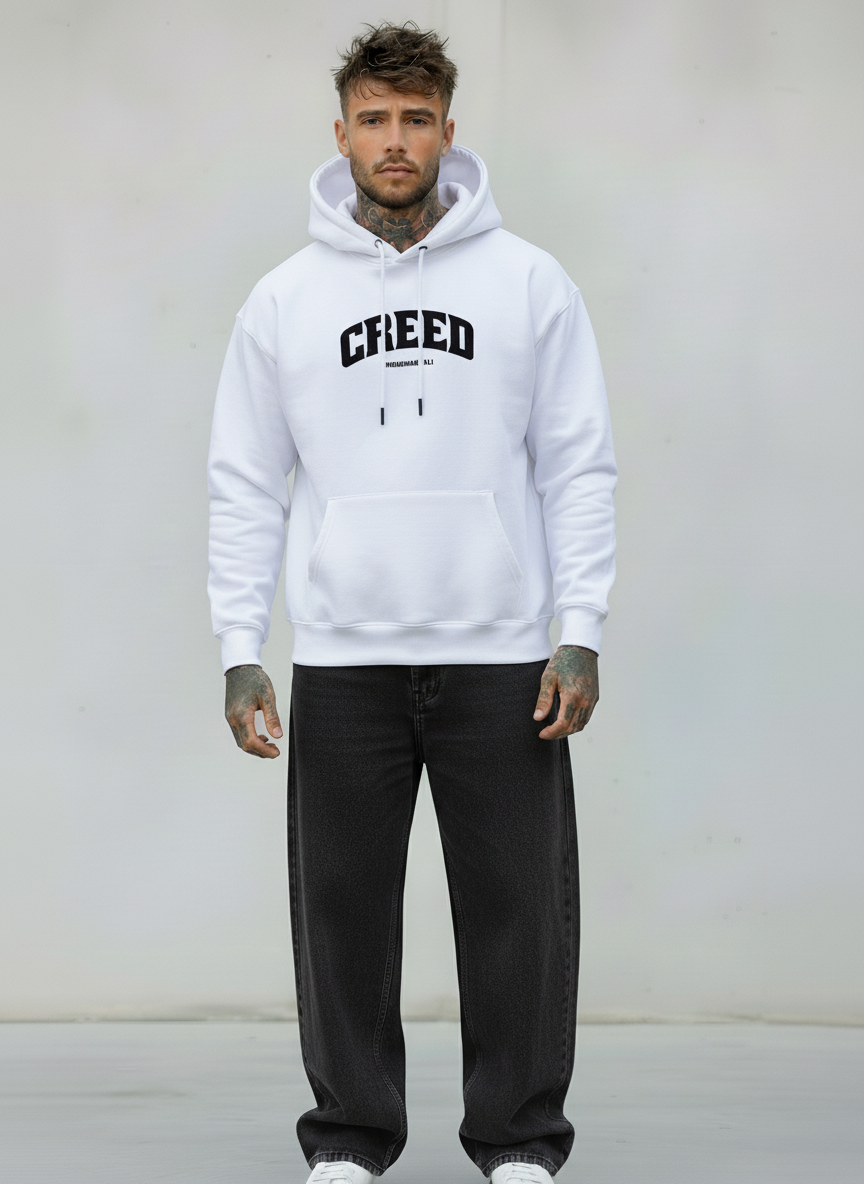 FELPA CON CAPPUCCIO MUHAMMAD ALI - E. - ART. CREED - COL. BIANCO