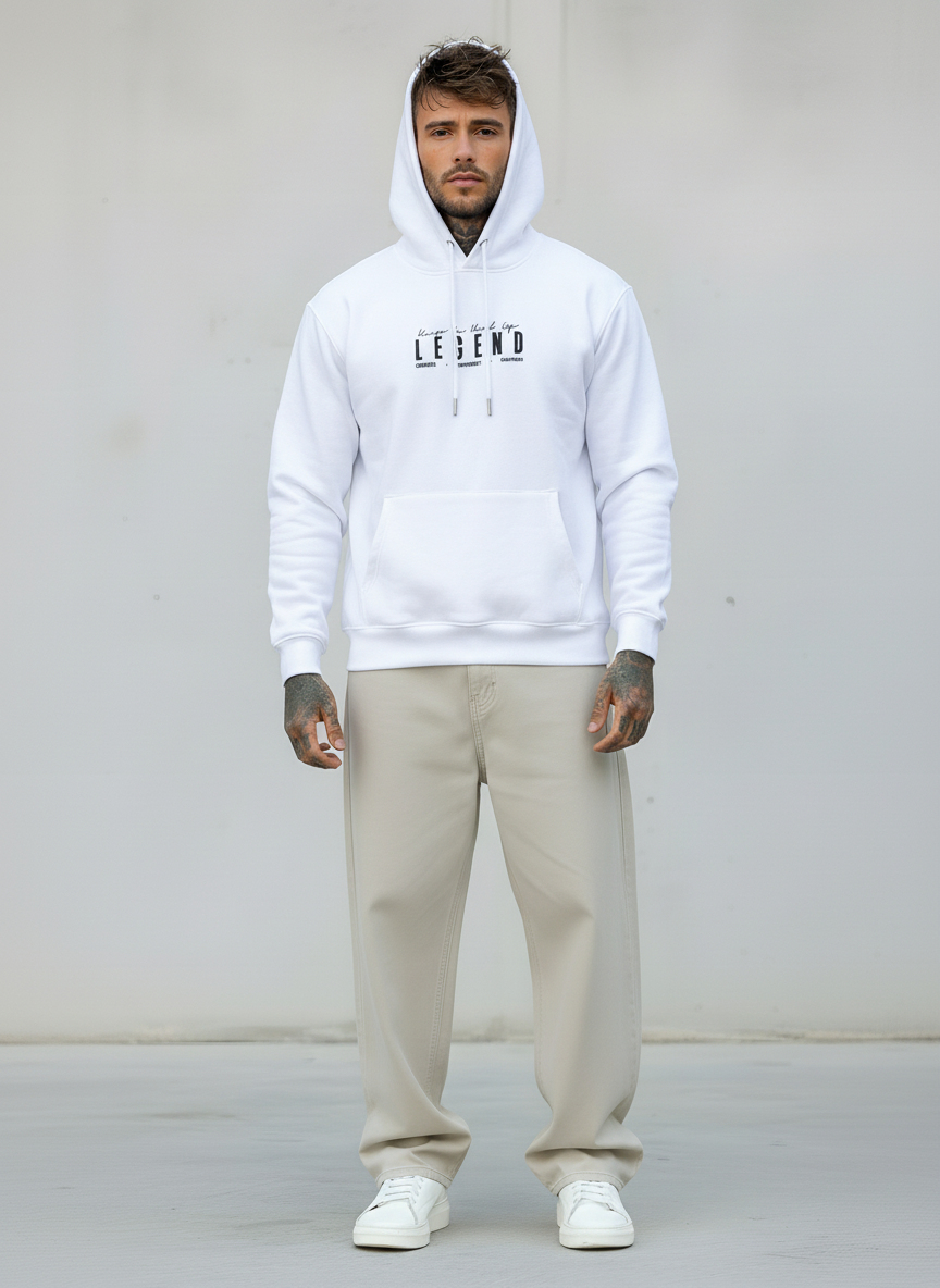 FELPA CON CAPPUCCIO LEGEND TUPAC - B.U. - ART. W25 / H - 35 COL BIANCO