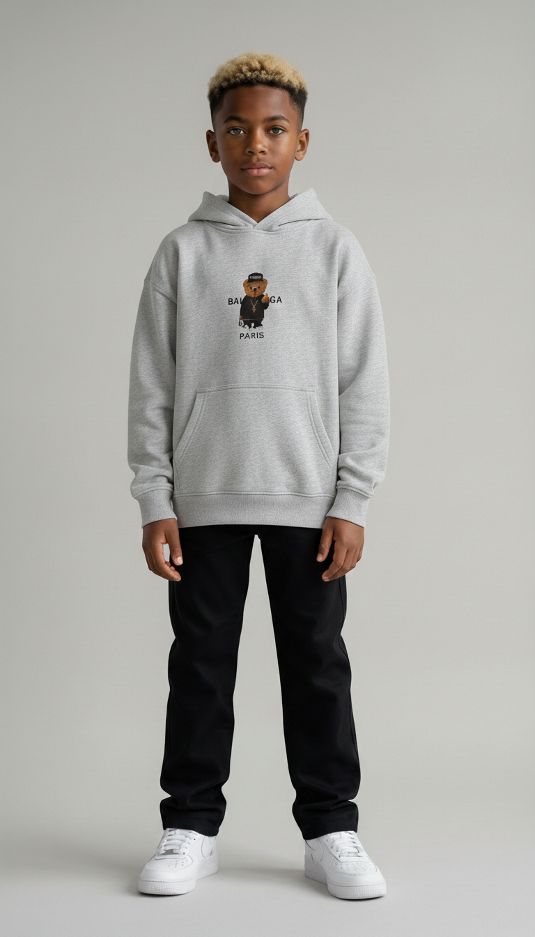 FELPA OVER BAMBINO CON CAPPUCCIO BOXY FIT OVER -  ORSO  PIU' COLORI - HAMEN