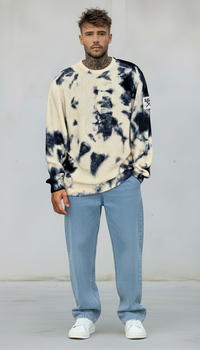 MAGLIA GIROCOLLO TINTO MACCHIE TIE DYE - BERNA - *ART. 2432023 - COL. BLU