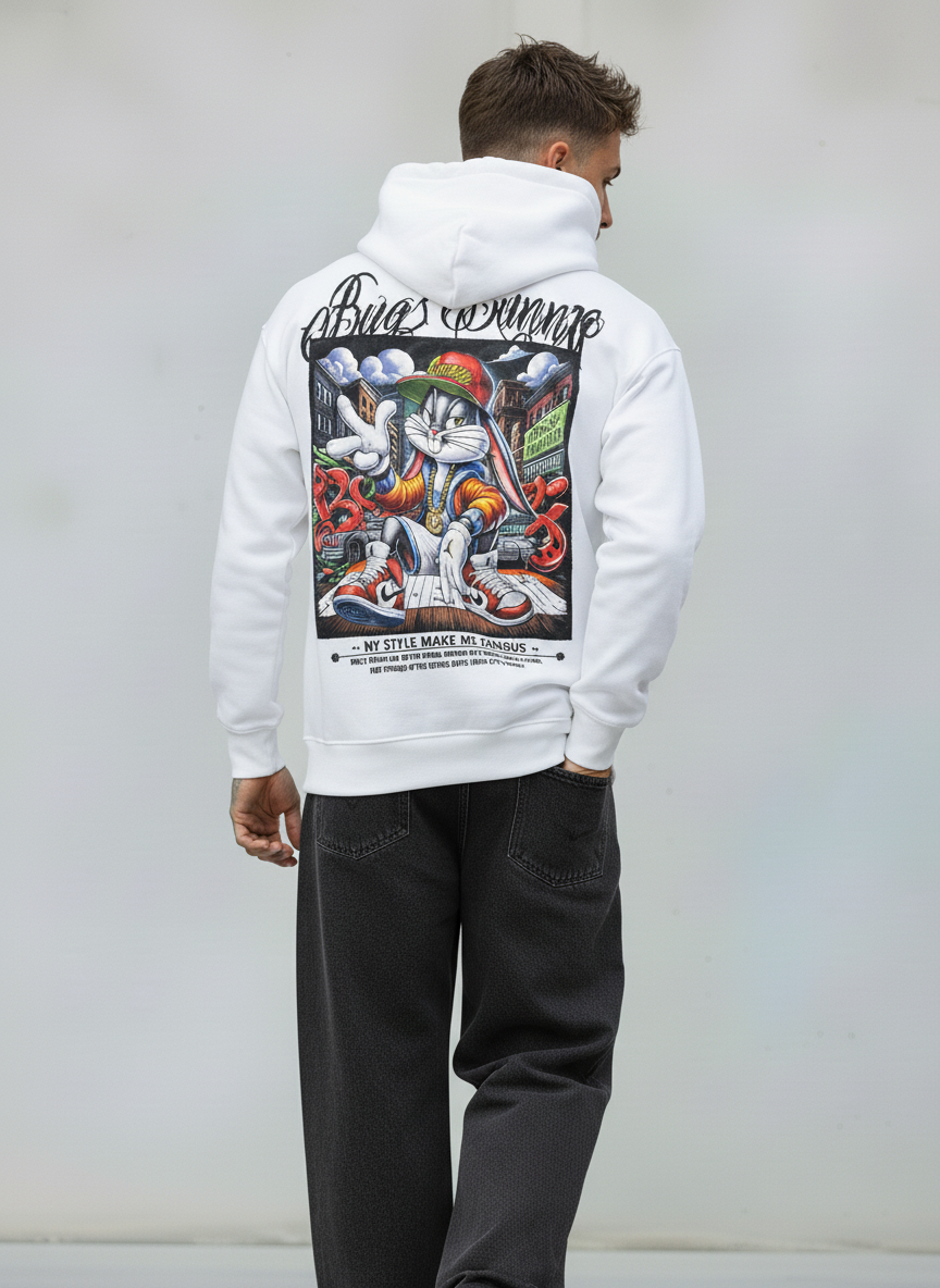 FELPA CON CAPPUCCIO BUGS BUNNY - B.U. - ART. W25 / H - 41 COL BIANCO