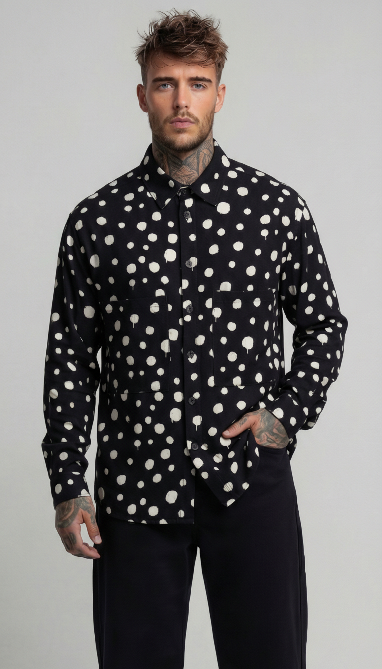 CAMICIA STAMOPA POIS CON STAMPA TASCHE FRONTALI  NERO LATTE   - IMPERIAL - ART. C1Q2LCK