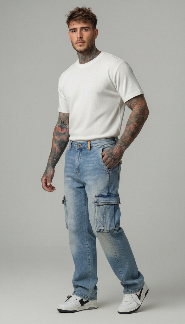 JEANS UOMO CARGO LAVAGGIO BLEACH  BERNA - ART.26100-30