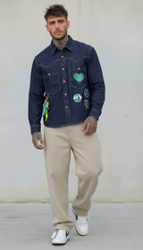 CAMICIA UOMO  DI JEANS LAVAGGIO SCURO CON PATCH- BERNA - ART. 261228 -30