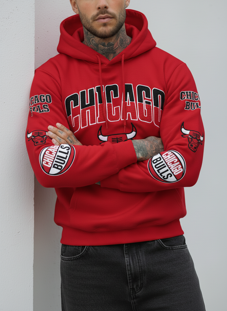 FELPA CON CAPPUCCIO CHICAGO HOODIE  - B.U. - ART. W25 / H - 24 COL. ROSSO
