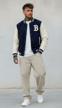 GIUBBINO BOMBER COLLEGE PATCH - BERNA - *ART. 23326030 - COL. BIANCO / BLU