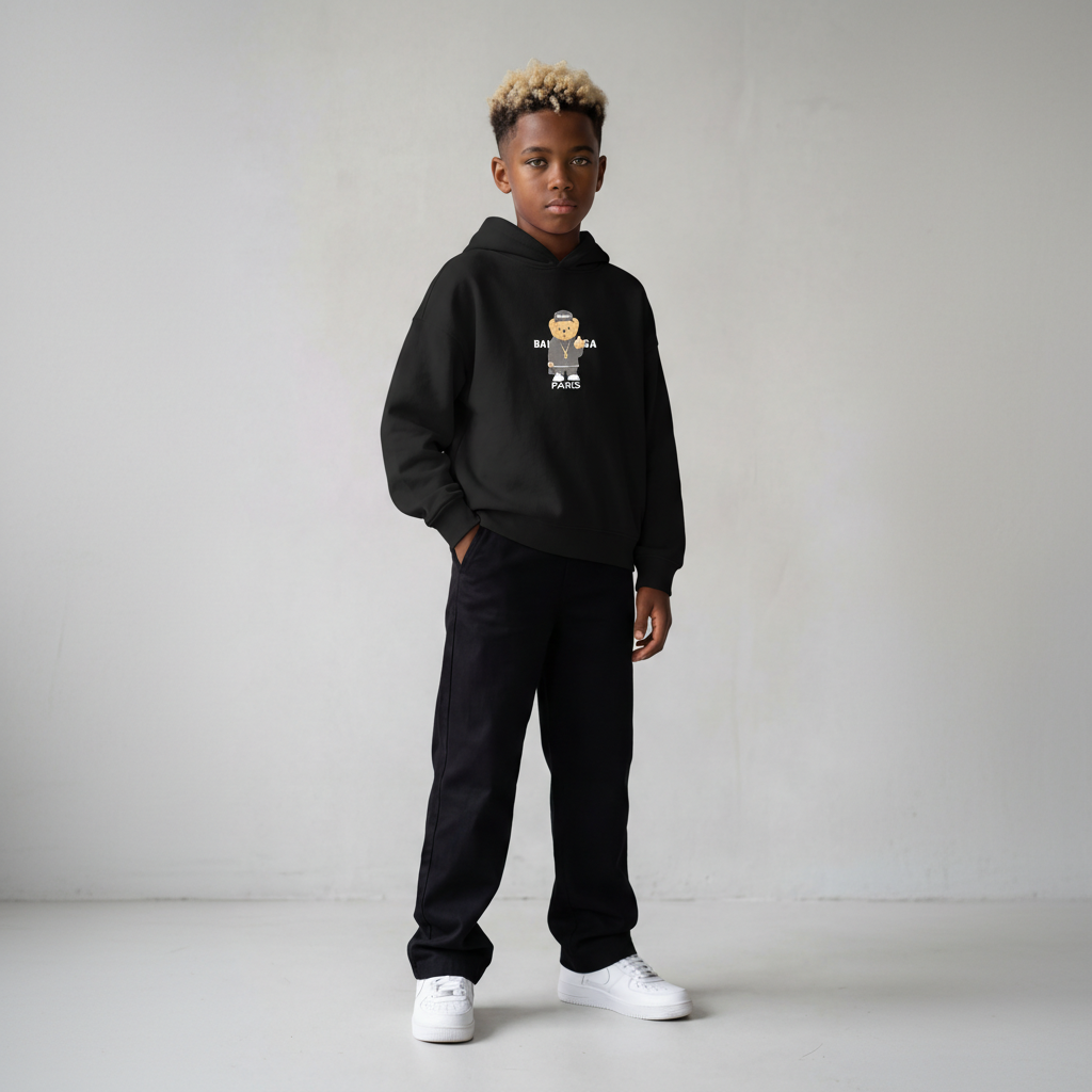 FELPA OVER BAMBINO CON CAPPUCCIO BOXY FIT OVER -  ORSO  PIU' COLORI - HAMEN