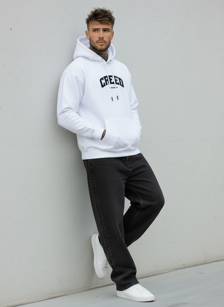 FELPA CON CAPPUCCIO MUHAMMAD ALI - E. - ART. CREED - COL. BIANCO