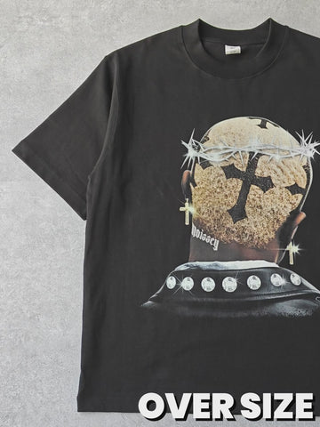 T-SHIRT OVERSIZE NERO CON STAMPA CORONA DI SPINE DI DIAMANTI   - NOISSEY