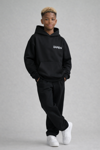FELPA OVER BAMBINO  BOXY CON CAPPUCCIO BASICA LOGO - HAMEN - ART. LOGO.H