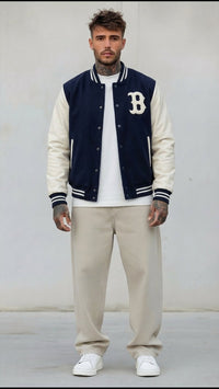 GIUBBINO BOMBER COLLEGE PATCH - BERNA - *ART. 23326030 - COL. BIANCO / BLU