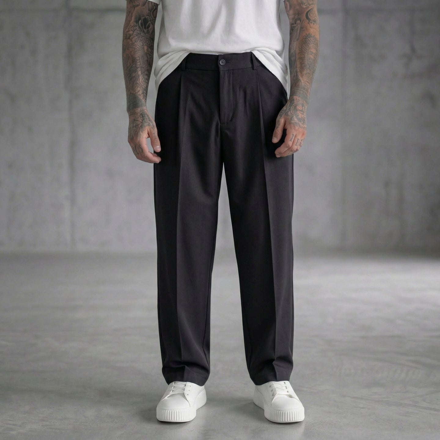 PANTALONE NERO CON ELASTICO IN VITA BOTTONE  - NEW JOB BRAND - ART. AMALFI