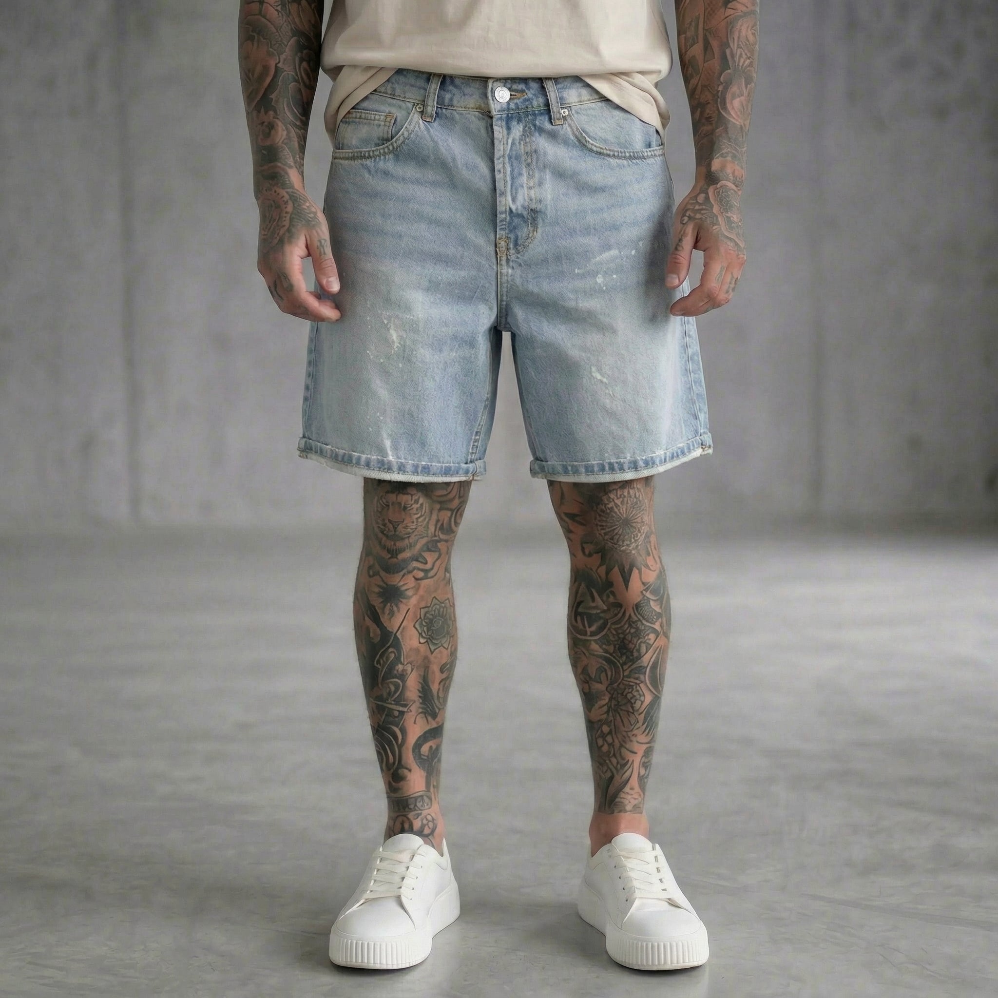 BERMUDA NEW JOB BRAND JEANS CHIARO MACCHIE E STRAPPI ART  NJB 22/1