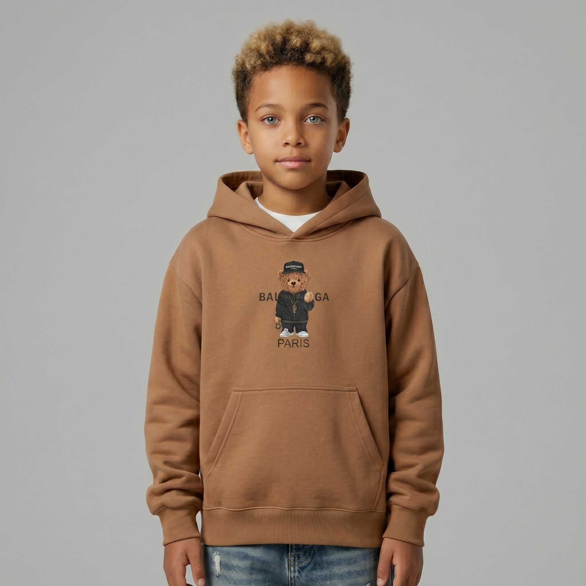 FELPA OVER BAMBINO CON CAPPUCCIO BOXY FIT OVER -  ORSO  PIU' COLORI - HAMEN