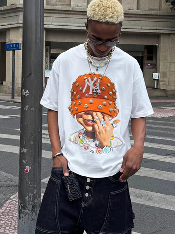 T-SHIRT BOXY  OVERSIZE "Bad Boy" Orange Pearl Hat    - NOISSEY
