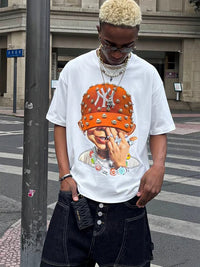 T-SHIRT BOXY  OVERSIZE "Bad Boy" Orange Pearl Hat    - NOISSEY