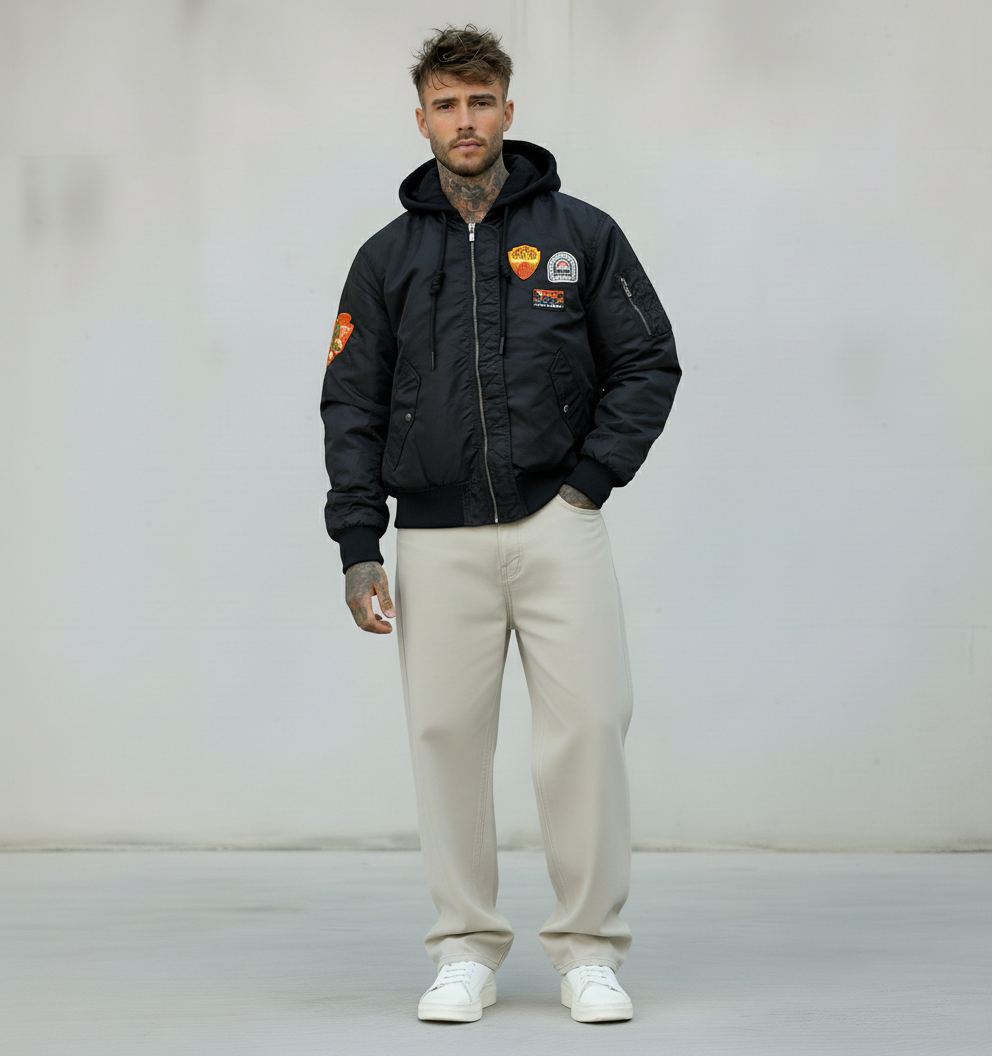 GIUBBINO BOMBER PATCH CON CAPPUCCIO RIMOVIBILE - BERNA - ART. 252282