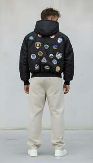 GIUBBINO BOMBER PATCH CON CAPPUCCIO RIMOVIBILE - BERNA - ART. 252282