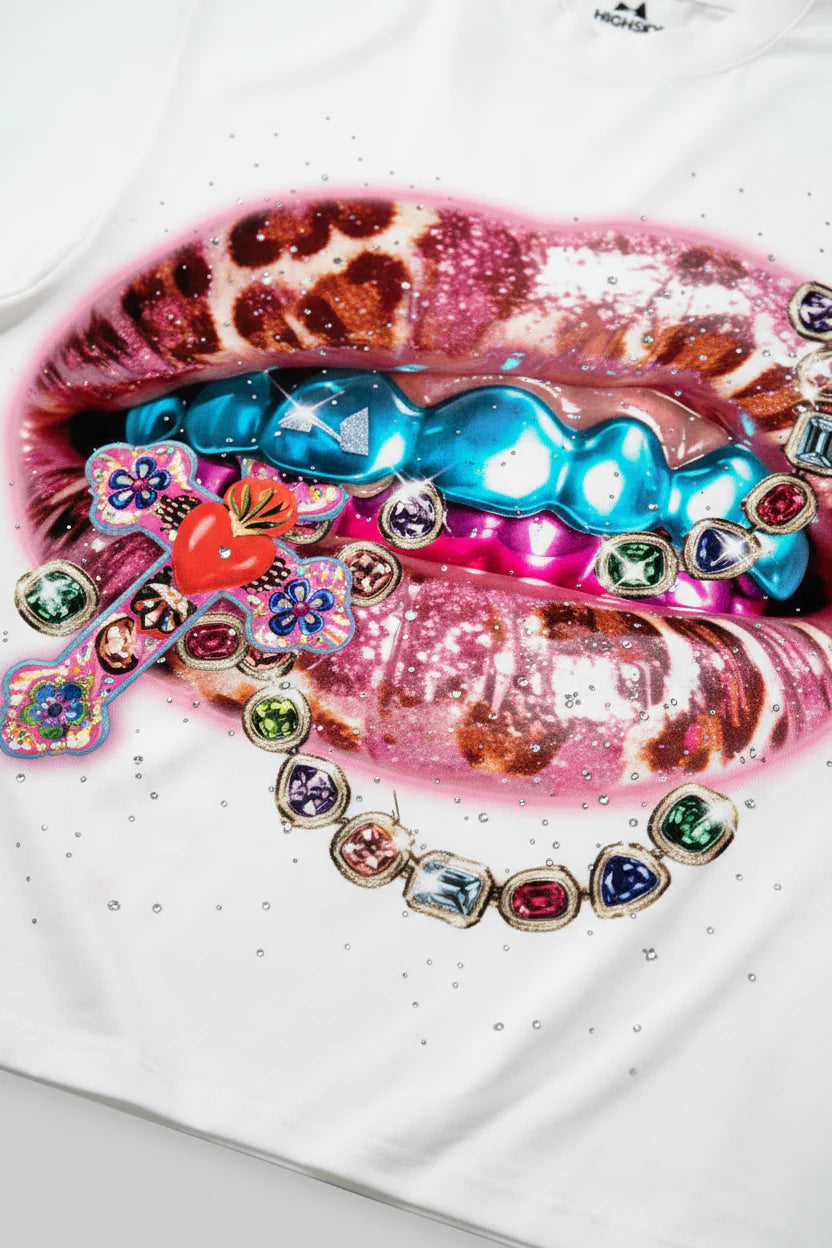 T-SHIRT NOISSEY  WHITE BOXYFIT OVERSIZE ART LEOPARD PINK