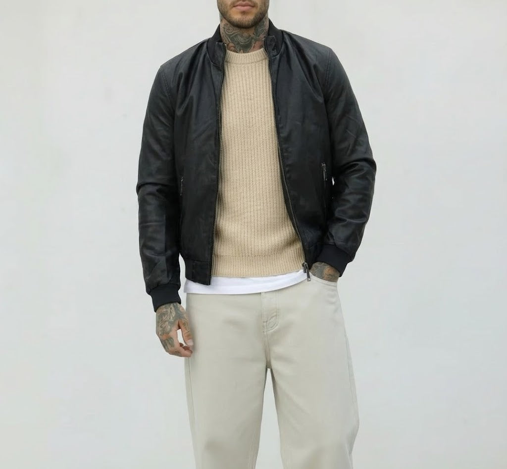 GIUBBINO EFFETTO PELLE  - HAMEN - ART. XF3042 - COL. NERO