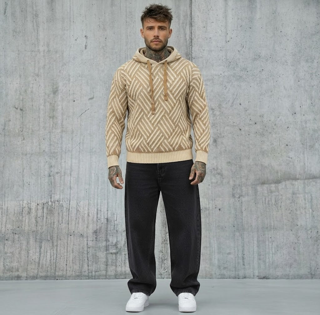 MAGLIONE CON CAPPUCCIO VANISE' PUNTO CESTO - BERNA - ART. 246015607 - COL. SABBIA / BEIGE